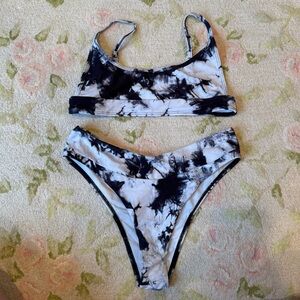 Black and White Tie-Dye Bikini Set
